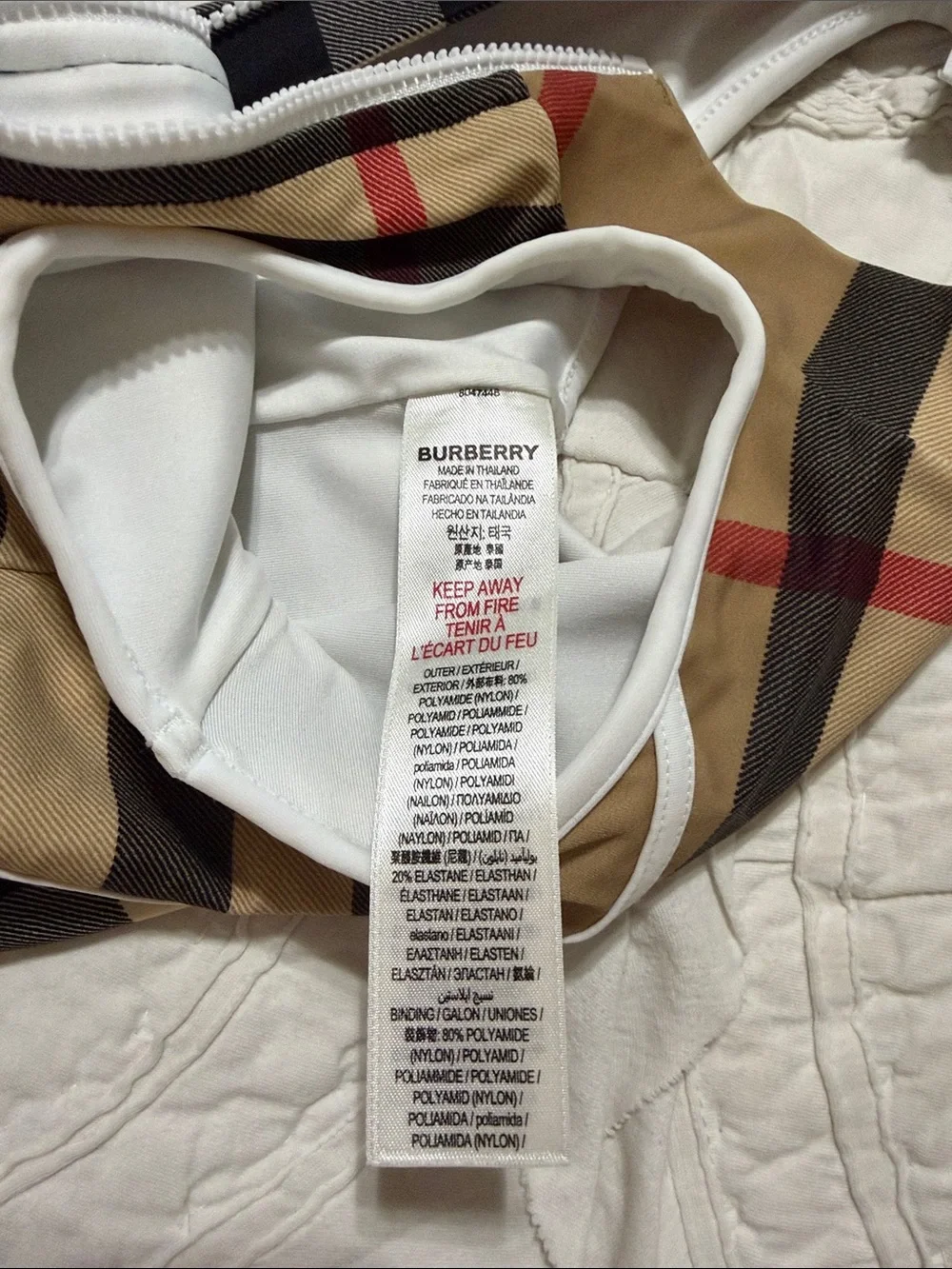Burberry Beige, Black & Red Check High-Neck Kids One-Piece Swimsuit - Picture 6 of 6